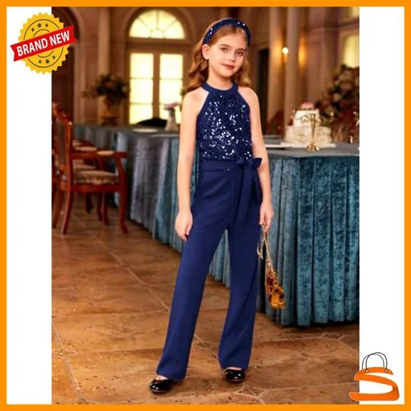 Girls Sequin Halter Jumpsuit Formal Party Romper Size 12-14 Years - Picture 3 of 7